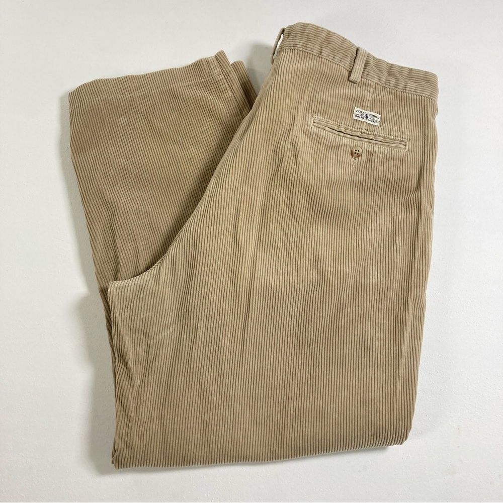 Vintage Polo Ralph Lauren Andrew Pants Corduroy 36X30 Beige Pleated Made in USA